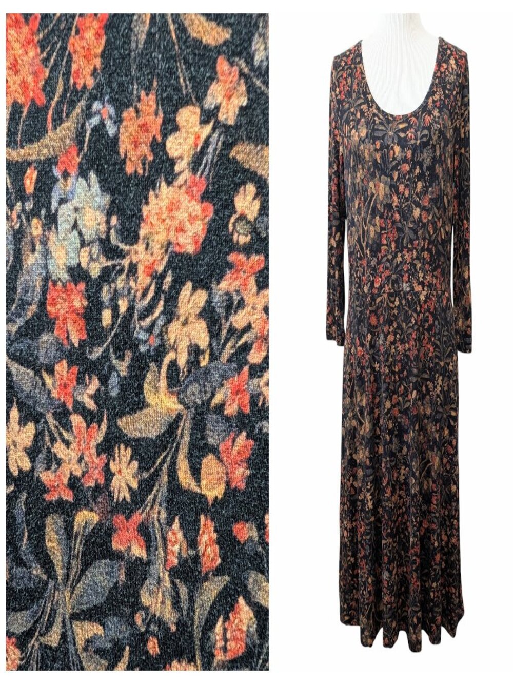 Peruvian Connection Womens Size L Fall Botanical Floral Pockets Soft Midi Dress